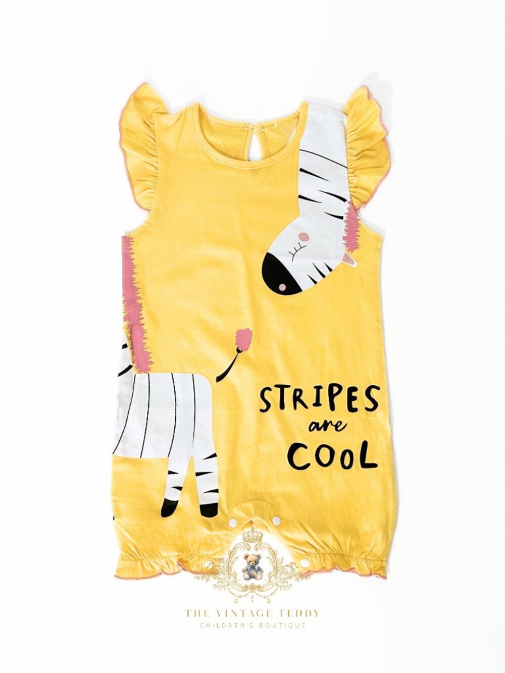 NWT Cute Girls One-piece Sleep N' Play Romper Zebra Stripes are Cool Yellow 6-9M